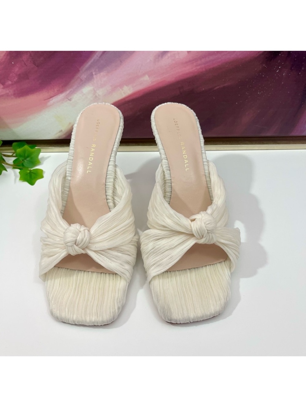 Loeffler Randall Cream Knotted Slide Mules